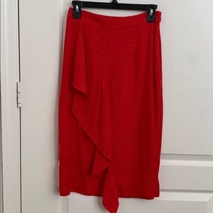 1. State Red Leopard Patterned Midi Skirt